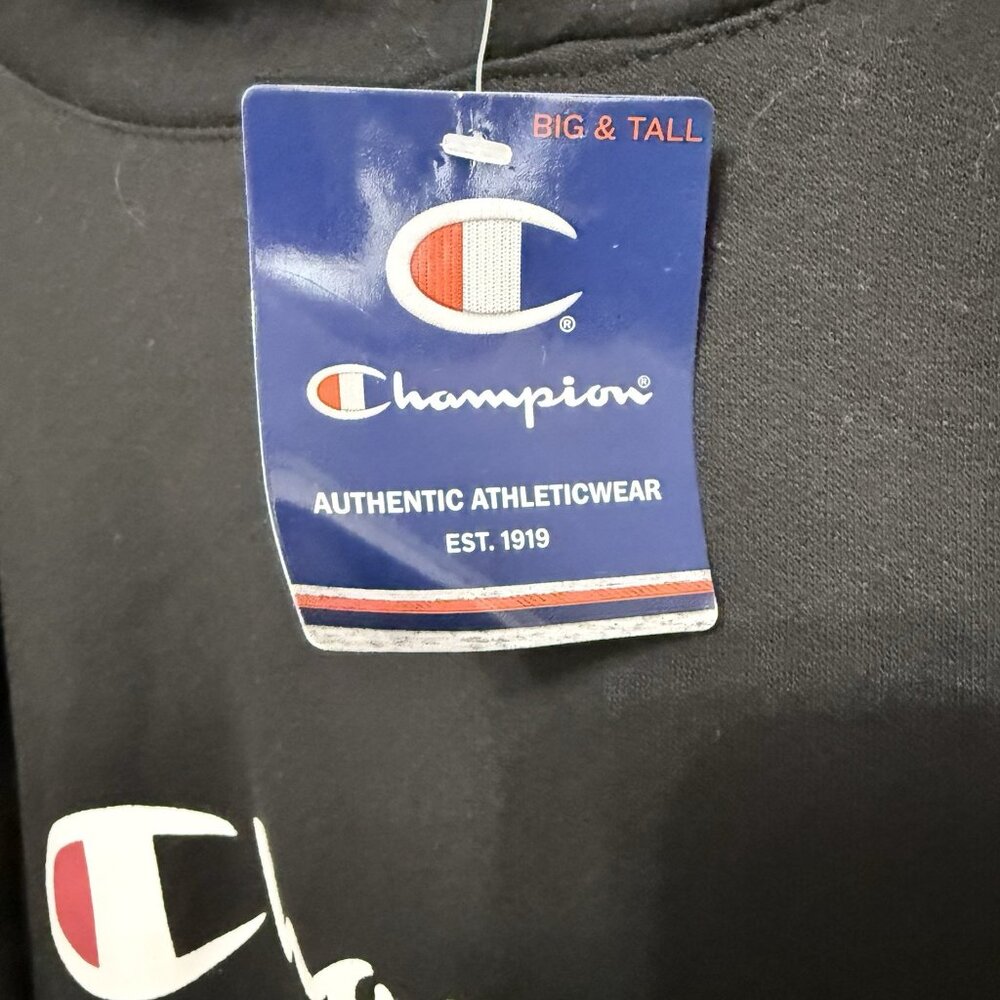 NWT Champion Logo Hooded Sweatshirt Big & Tall Large XLT Black Streetcore - Picture 5 of 5